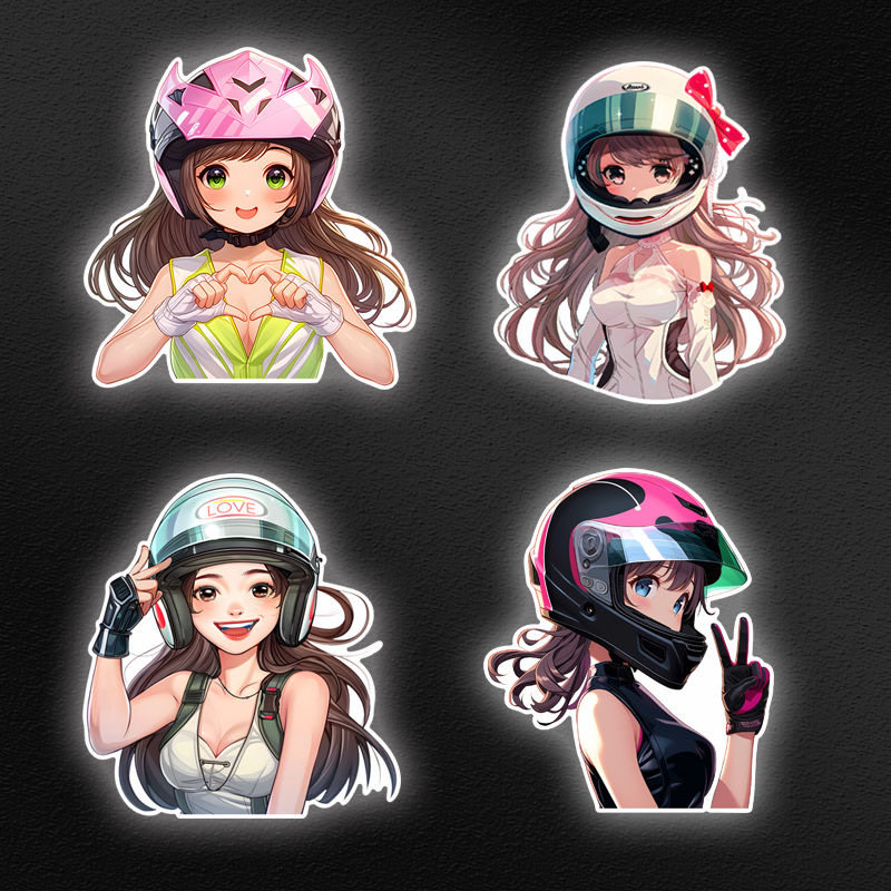 可爱系机车女孩摩托车贴电动汽车划痕遮挡贴画头盔装饰贴防水防晒