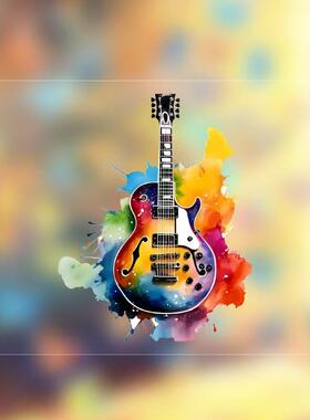 卡通艺术设计感吉他车贴纸头盔电动车汽车车身划痕遮盖防水贴L001