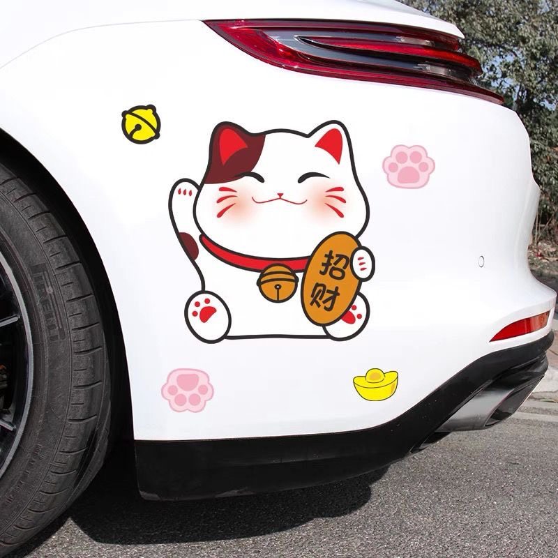 招财猫车贴纸划痕遮挡玻璃装饰贴