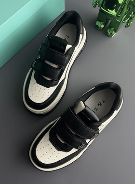 T31黑白撞色魔术贴厚底休闲板鞋小众设计