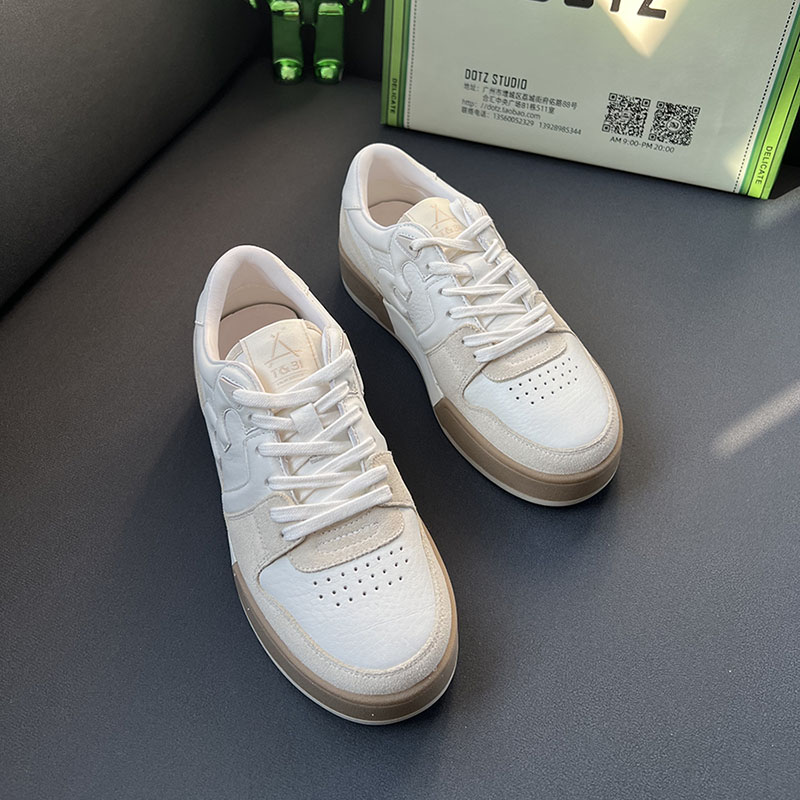 休闲厚底圆头系带拼色板鞋