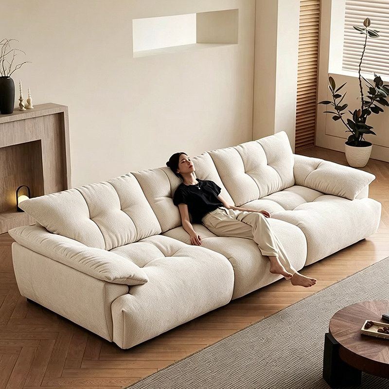 新款奶油风花苞泡芙大黑熊雪尼尔可调节靠背坐深功能布艺云朵沙发