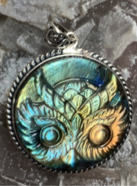 拉长石吊坠饰品猫头鹰面具女神外