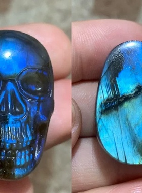 拉长石头骨骷髅手工邪恶个性男女吊坠项链手串DIY手工配件礼品