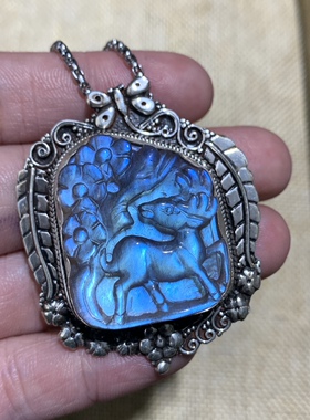 拉长石吊坠印度尼泊尔镶嵌巴厘岛风骷髅头玫瑰花老虎狼头鹿独角兽