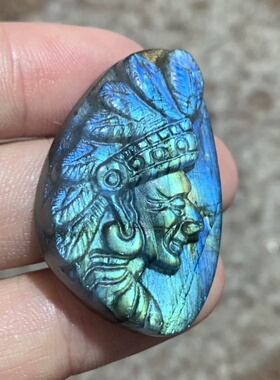 印第安人吊坠拉长石雕刻手工月光