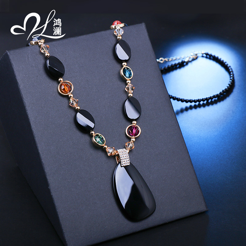 鸿澜水晶玛瑙毛衣链项链女