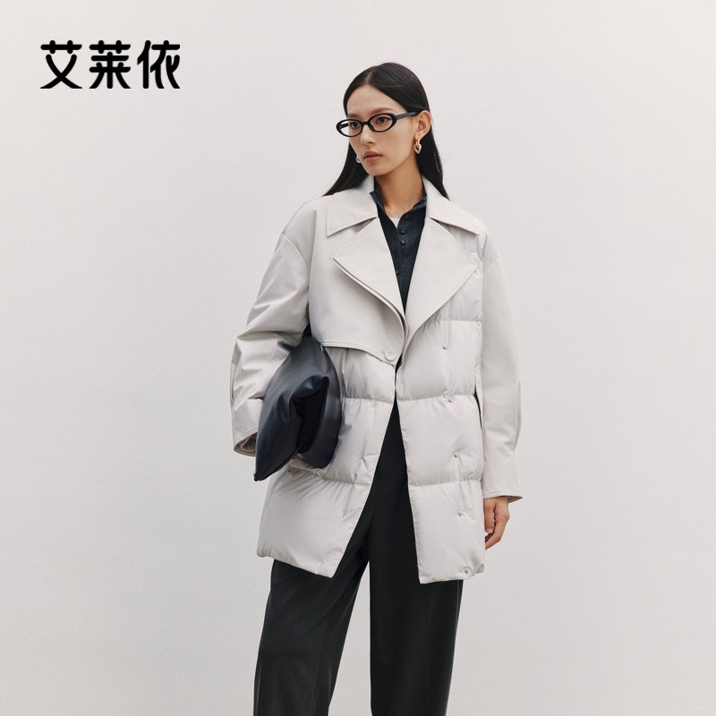 艾莱依致感系列风衣羽绒服女新款摩登时尚保暖通勤鹅绒外套中长款