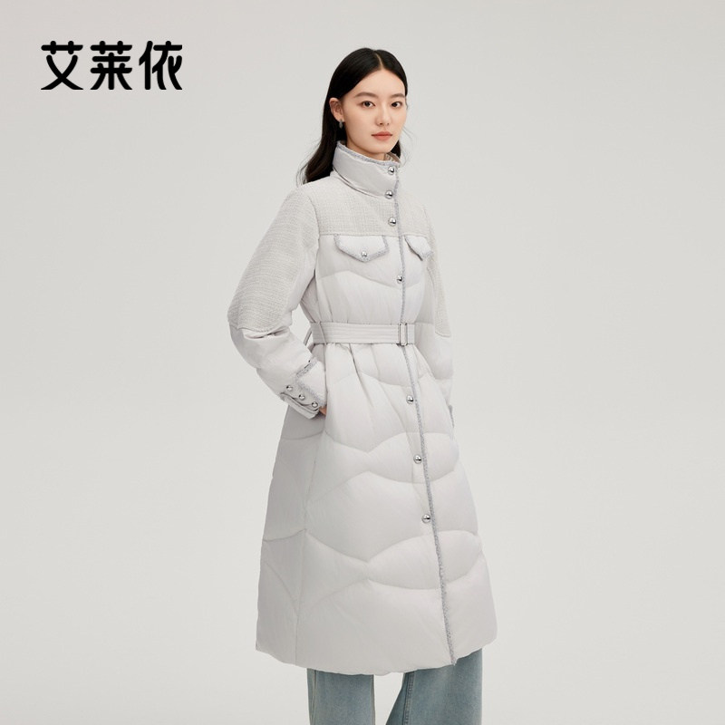 艾莱依鹅绒服长款外套女新款大衣收腰轻奢鹅绒保暖羽绒服好看高级