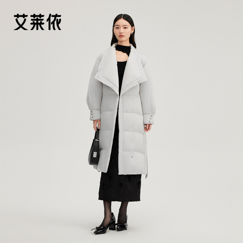 艾莱依收腰羽绒服新款翻领精致优雅气质大衣简约时尚保暖百搭外套