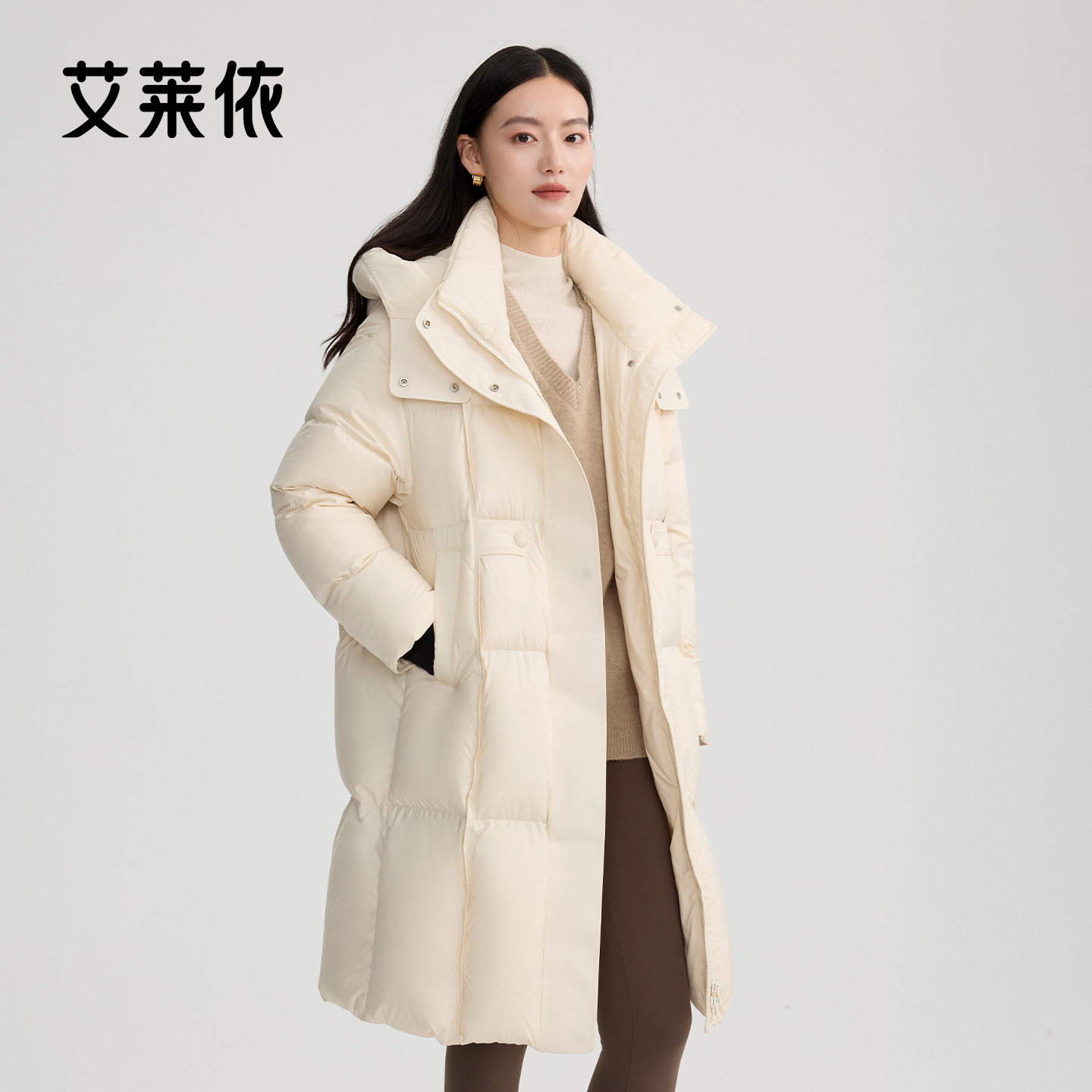 艾莱依羽绒服女冬新款大衣连帽简约时尚鸭绒保暖长款泡芙舒适外套,女装/女士精品,羽绒服,淘宝优惠券,粉丝福利购,淘宝优惠卷