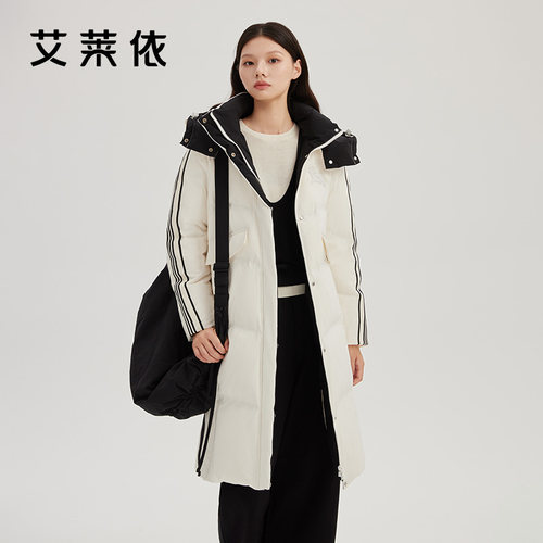 艾莱依户外复古拼接织带羽绒服女