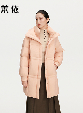 艾莱依双层领羽绒服女商场同款H版型舒适百搭显瘦秋冬中长款外套