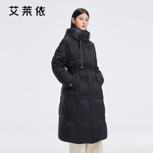 艾莱依双线格连帽羽绒服商场同款连帽设计防风保暖时尚简约风外套