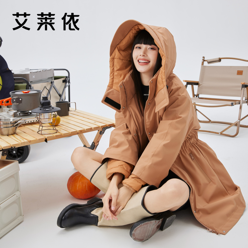 艾莱依工装中长款羽绒服外套