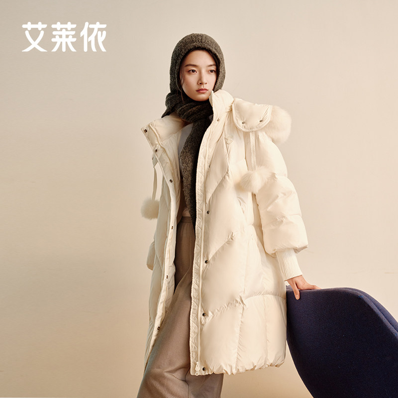 【狐狸毛领可拆卸】艾莱依长款羽绒服女时尚高级新款甜美百搭外套