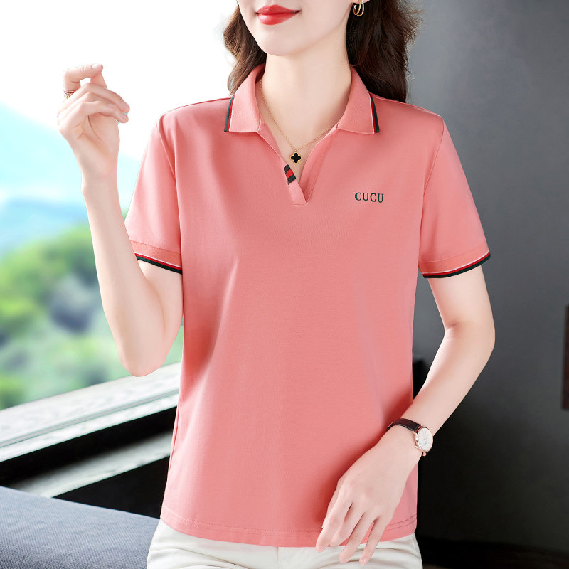polo领短袖t恤女有领夏装