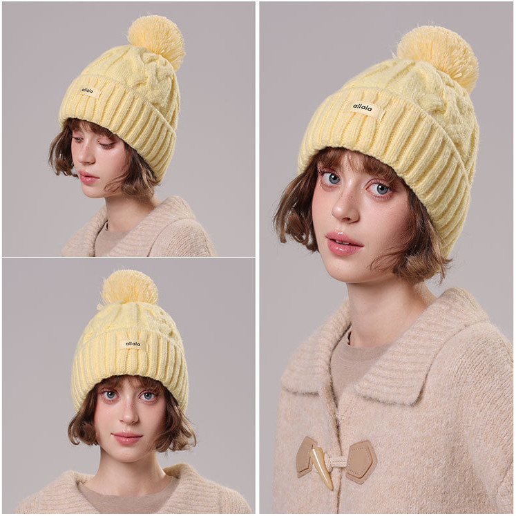 法式可爱针织帽子女韩版复古洋气毛球毛线帽糖果色套头帽hat lady