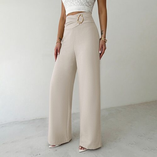 Women's wide-leg pants gentle pleated design metal buckle裤