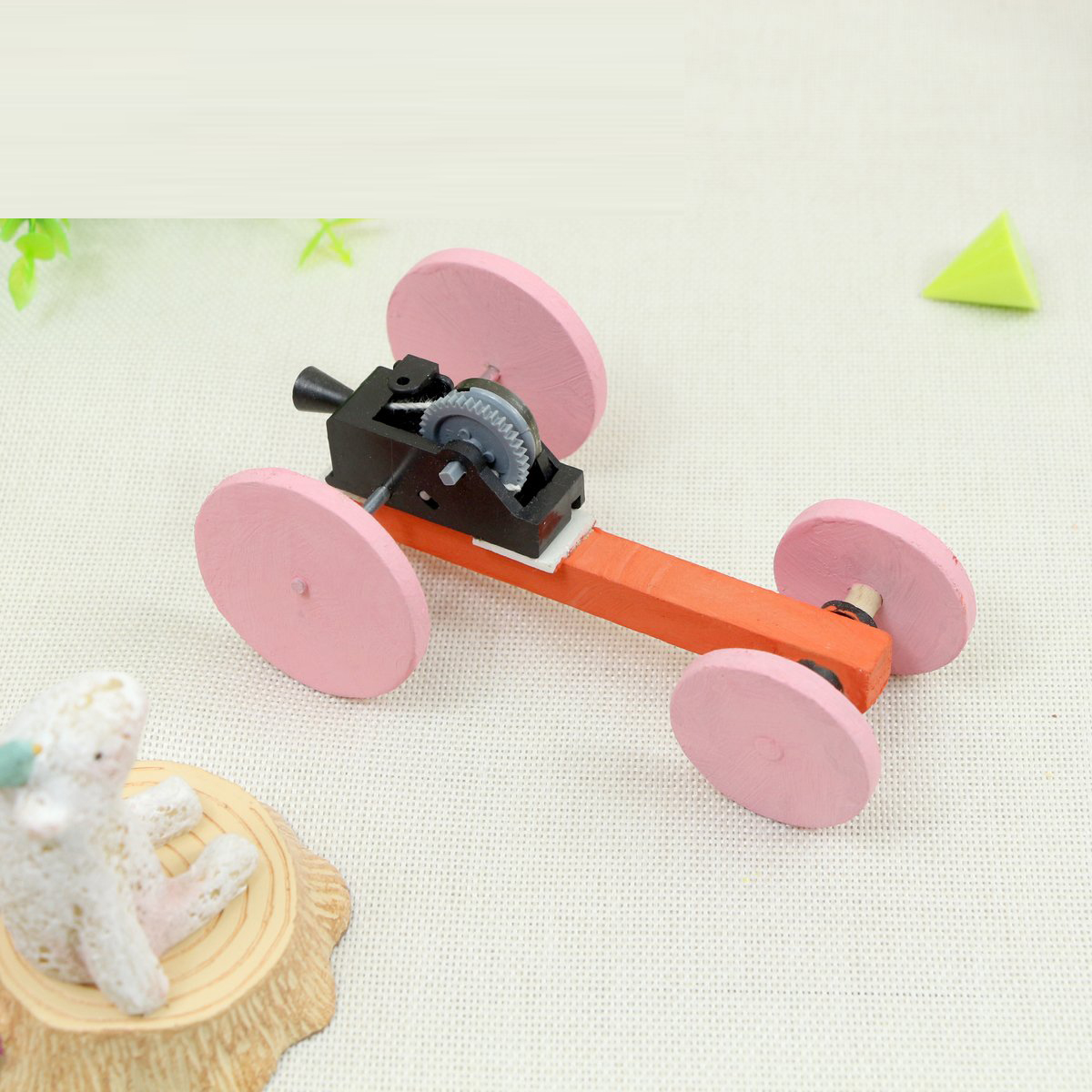 拉线小车科技手工小制作发明发条弹性儿童科学木制益智教具