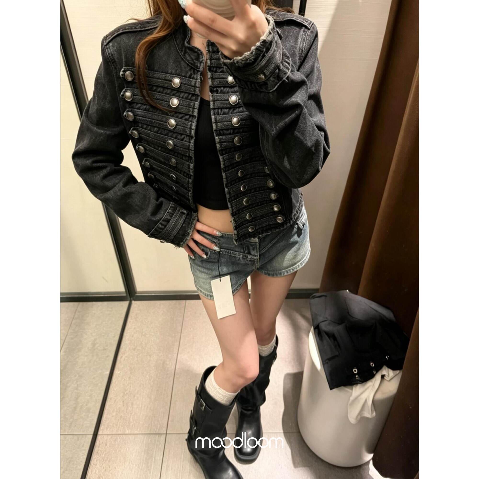 拿破仑外挑复古双排扣牛仔外套女短款小众设计感夹克秋季黑白色秋