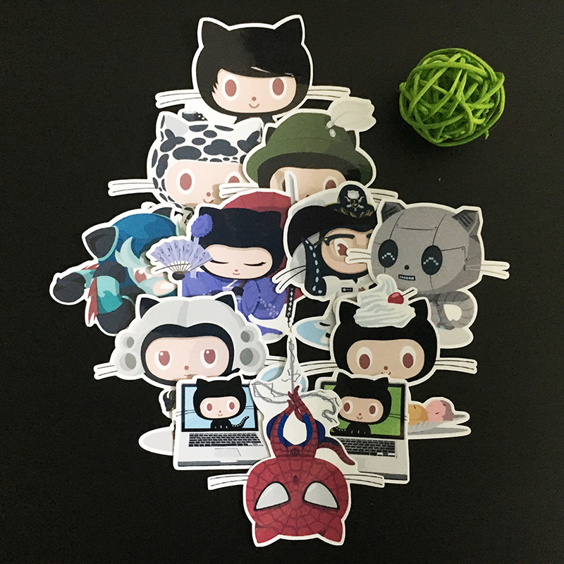 github章鱼猫octocat旅行李箱笔记本电脑手账机壳墙车贴画纸个性