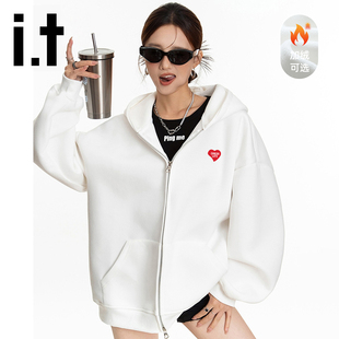 it:CHOCOOLATE美式连帽加绒卫衣男女秋冬新款休闲外套情侣上衣潮