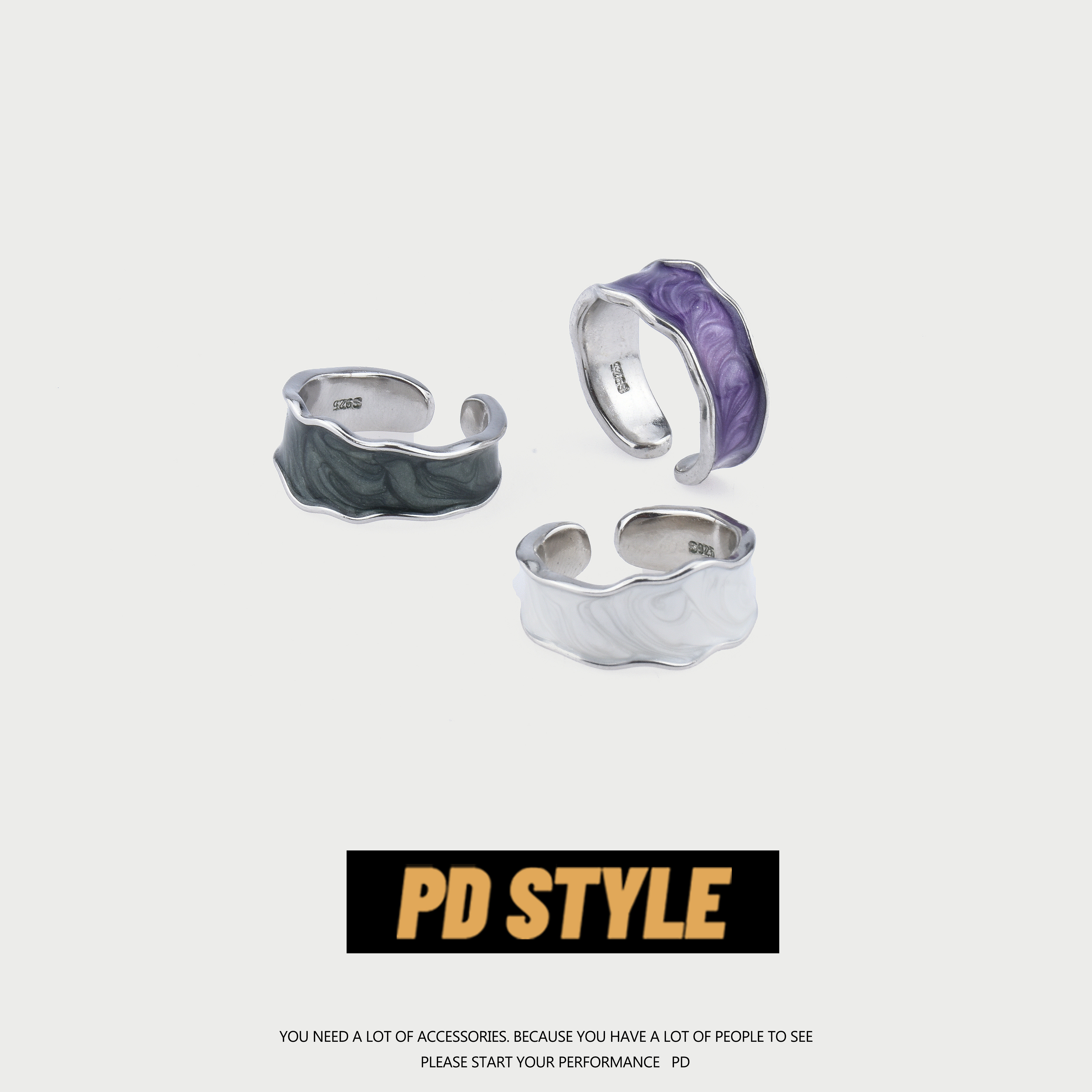PDSTYLE 高级感酸性液态纹戒指男女ins时尚个性冷淡风情侣指环潮