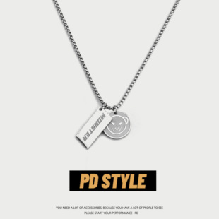 PDSTYLE 原创设计钛钢恶魔熊项链男潮冷淡风嘻哈卫衣毛衣链吊坠女