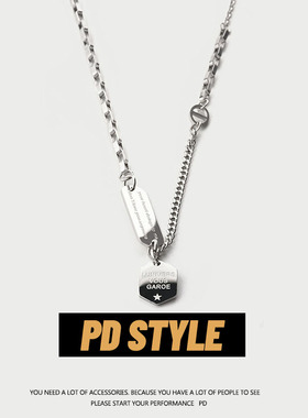 PDSTYLE 2020年新款六边形拼接方牌钛钢项链女ins网红毛衣链男潮