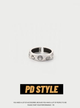 PDSTYLE日韩个性菱形切面笑脸戒指男女ins冷淡风小众设计食指环潮