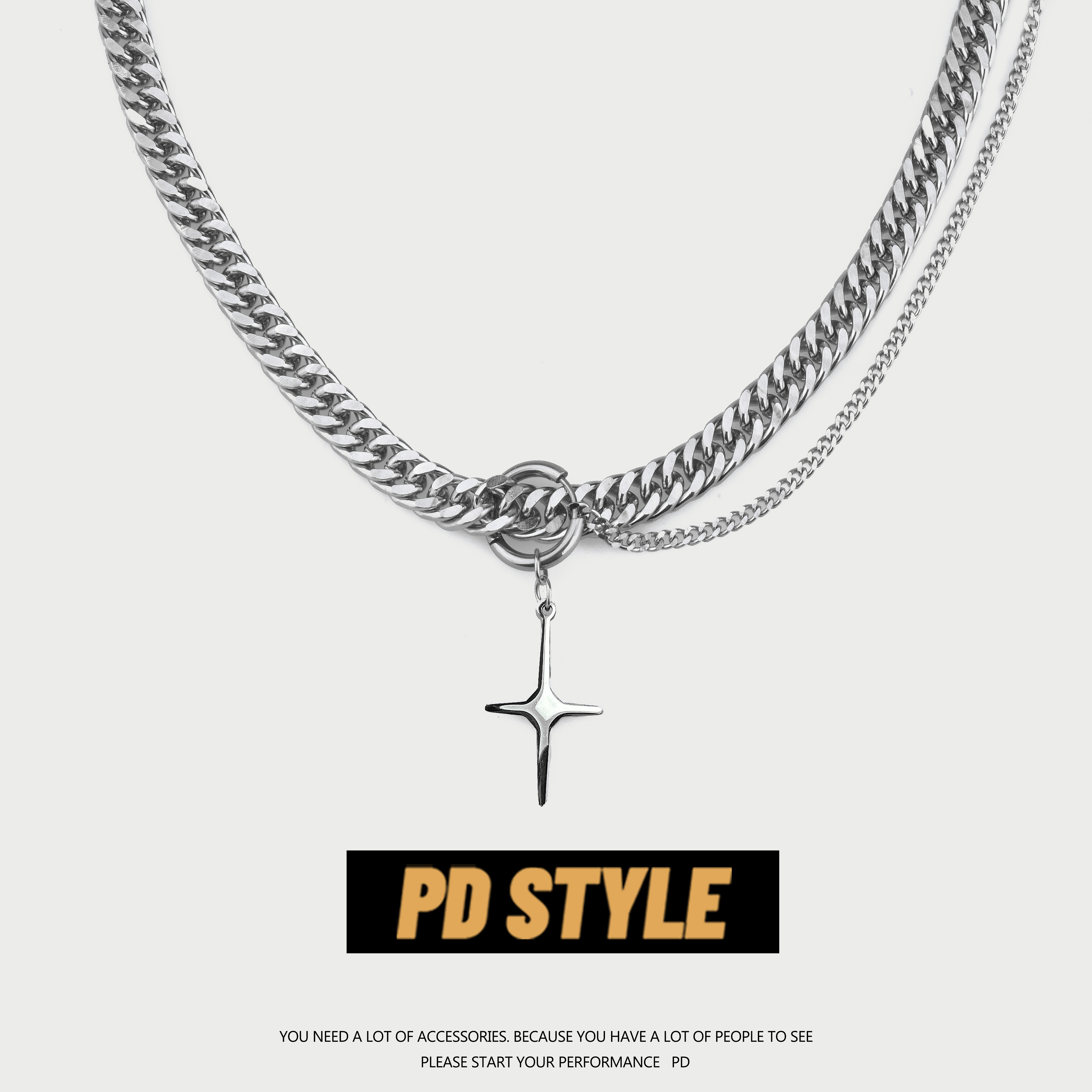 美式风钛钢繁星ins吊坠项链