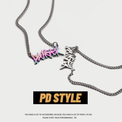 PD STYLE欧美风Thorn荆棘字母淬火短项链男女个性嘻哈钛钢锁骨链 - 封面