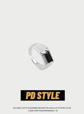 PDSTYLE 小众设计高级感黑色锆石戒指男女款嘻哈百搭气质手饰品潮