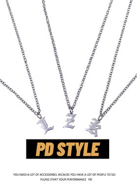 PDSTYLE自制哥特文姓氏开头字母情侣项链男女嘻哈ins简约毛衣链潮
