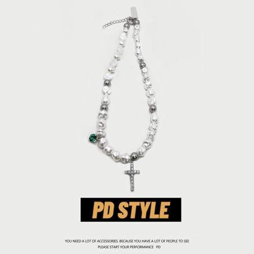 pdstyle不规则珍珠项链绿宝石