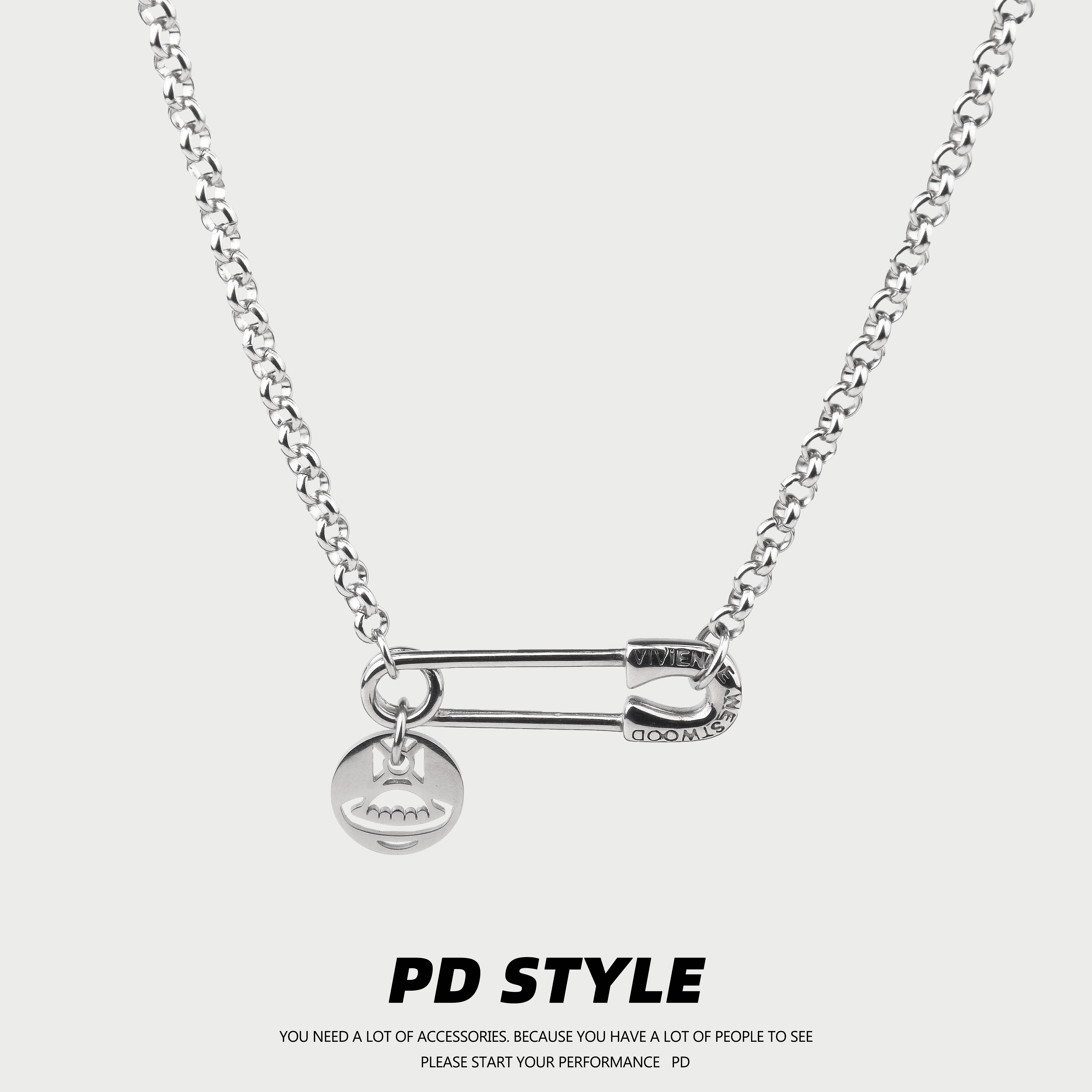 冷淡风锁骨链别针圆牌项链钛钢