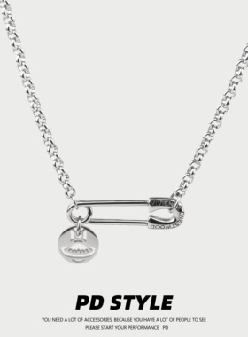 PDSTYLE 小众设计款冷淡风锁骨链别针圆牌项链男女生嘻哈ins颈链