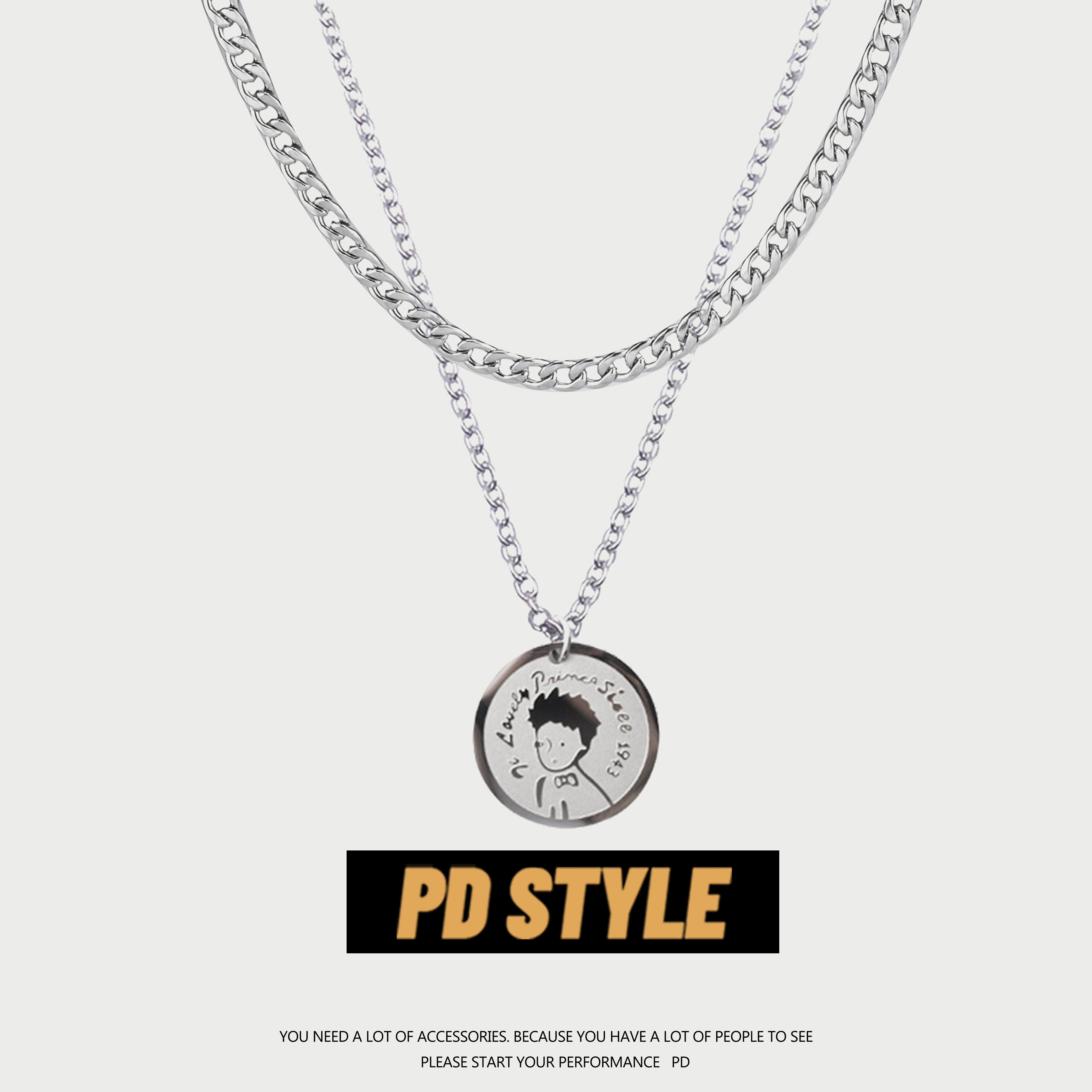 PDSTYLE小王子项链男女ins嘻哈双层叠戴小众设计情侣毛衣链配饰潮