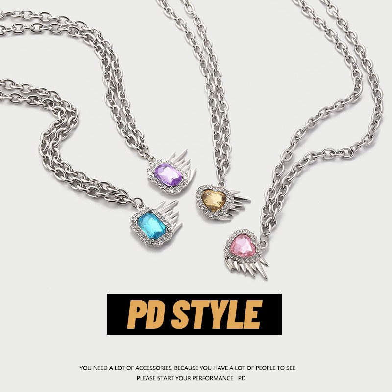 PDSTYLE镶钻宝石嘻哈项链男女小众设计ins网红爱心个性吊坠锁骨链