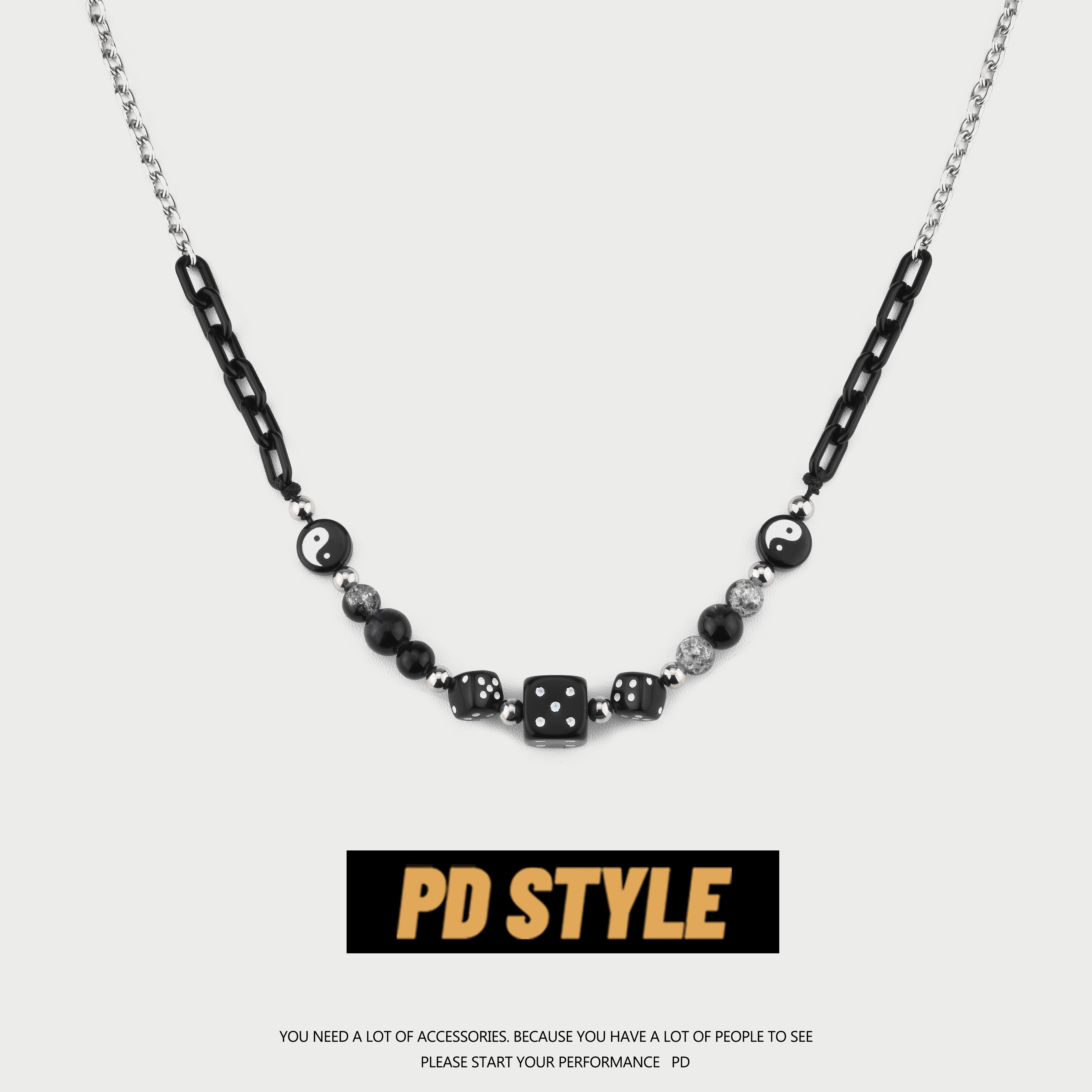 PDSTYLE 秋冬新款潮牌黑色筛子拼接项链男ins嘻哈情侣毛衣链配饰