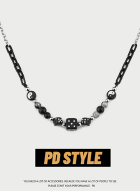 PDSTYLE 秋冬新款潮牌黑色筛子拼接项链男ins嘻哈情侣毛衣链配饰