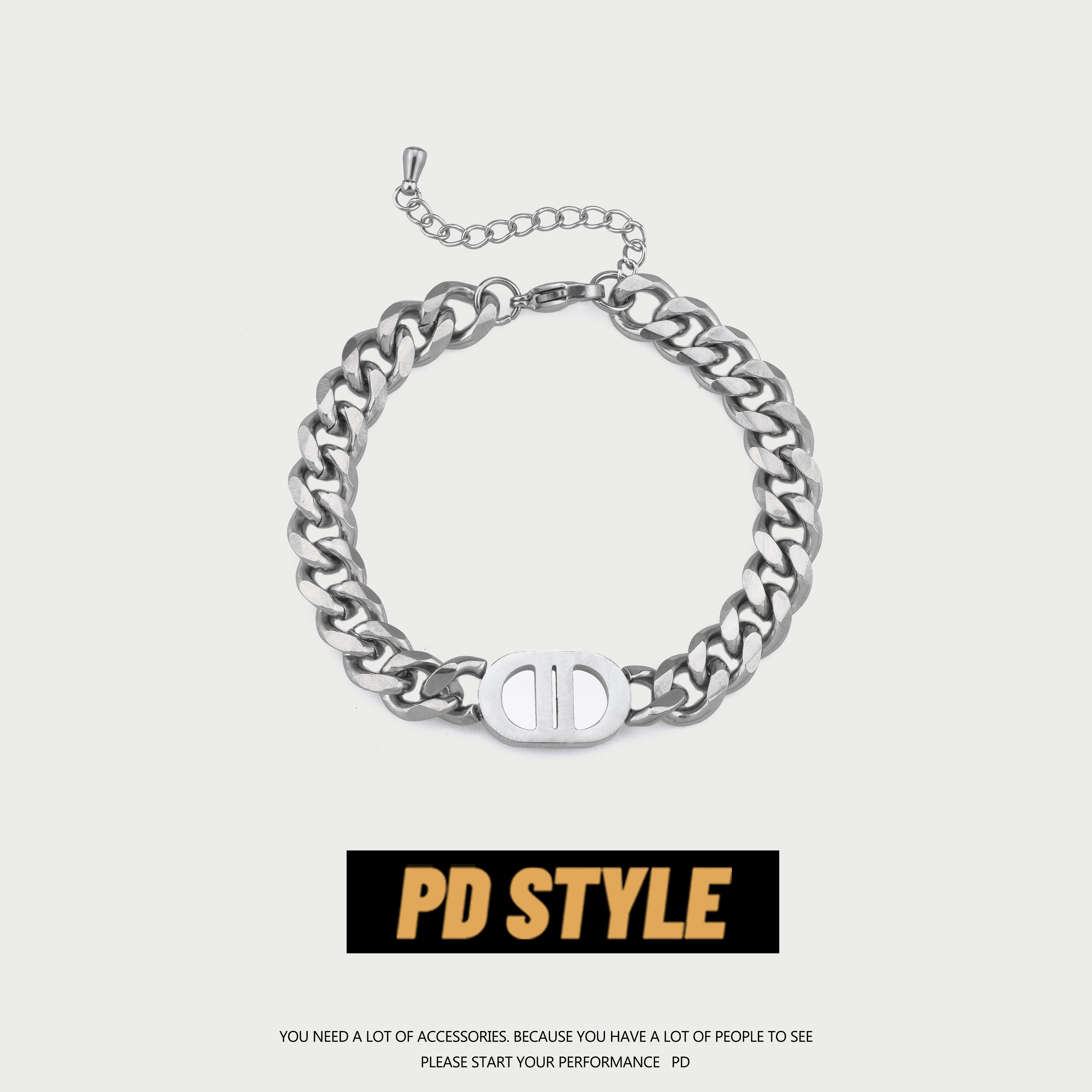 ss21嘻哈风钛钢不掉色古巴手链