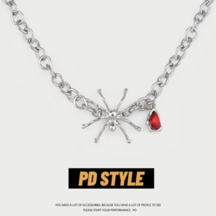 PDSTYLE红宝石蜘蛛血滴项链辣妹小众设计ins冷淡风个性 锁骨链配饰