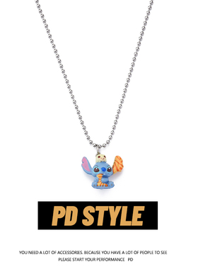 PDSTYLE自制史迪仔卡通童趣土酷情侣项链女ins嘻哈网红可爱毛衣链