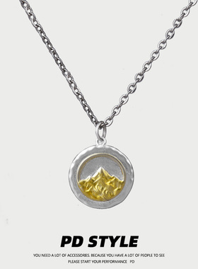 复古日照金山银色钛钢毛衣链