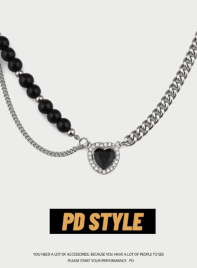 PDSTYLE禁忌系黑色桃心拼接项链女轻奢小众锁骨链ins冷淡风配饰品