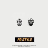 PDSTYLE ins风潮人耳饰 复古十字花黑白耳钉男高级感痞帅小众个性