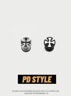 PDSTYLE 复古十字花黑白耳钉男高级感痞帅小众个性ins风潮人耳饰
