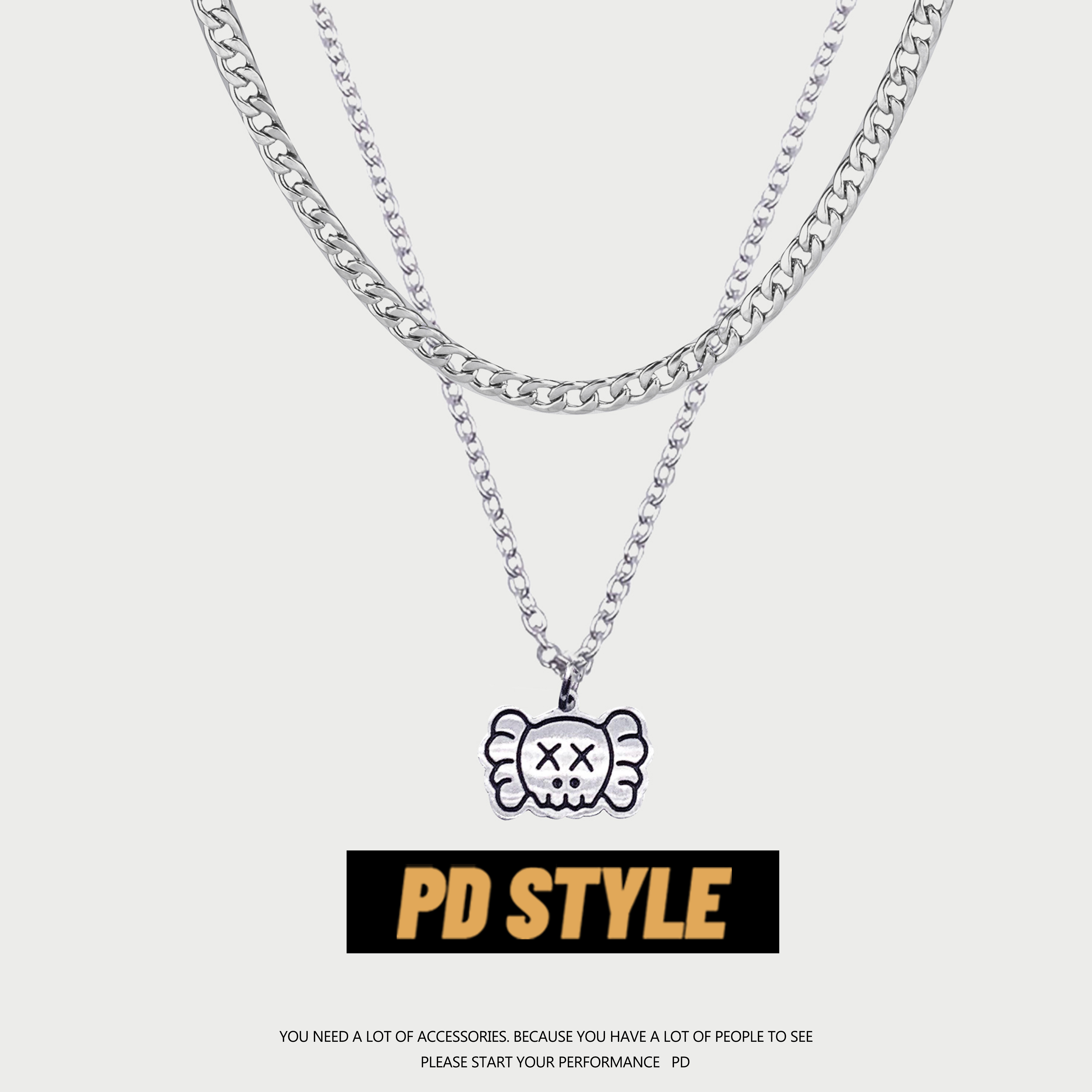 pdstyle 双层可爱芝麻街头像情侣项链简约百搭毛衣链吊坠男女潮